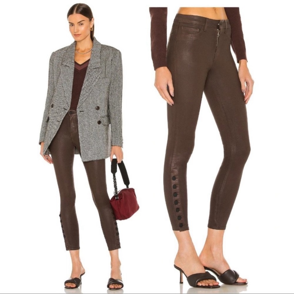 NEW L'AGENCE Piper High Rise Skinny Jean in Espresso Coated Brown cropped